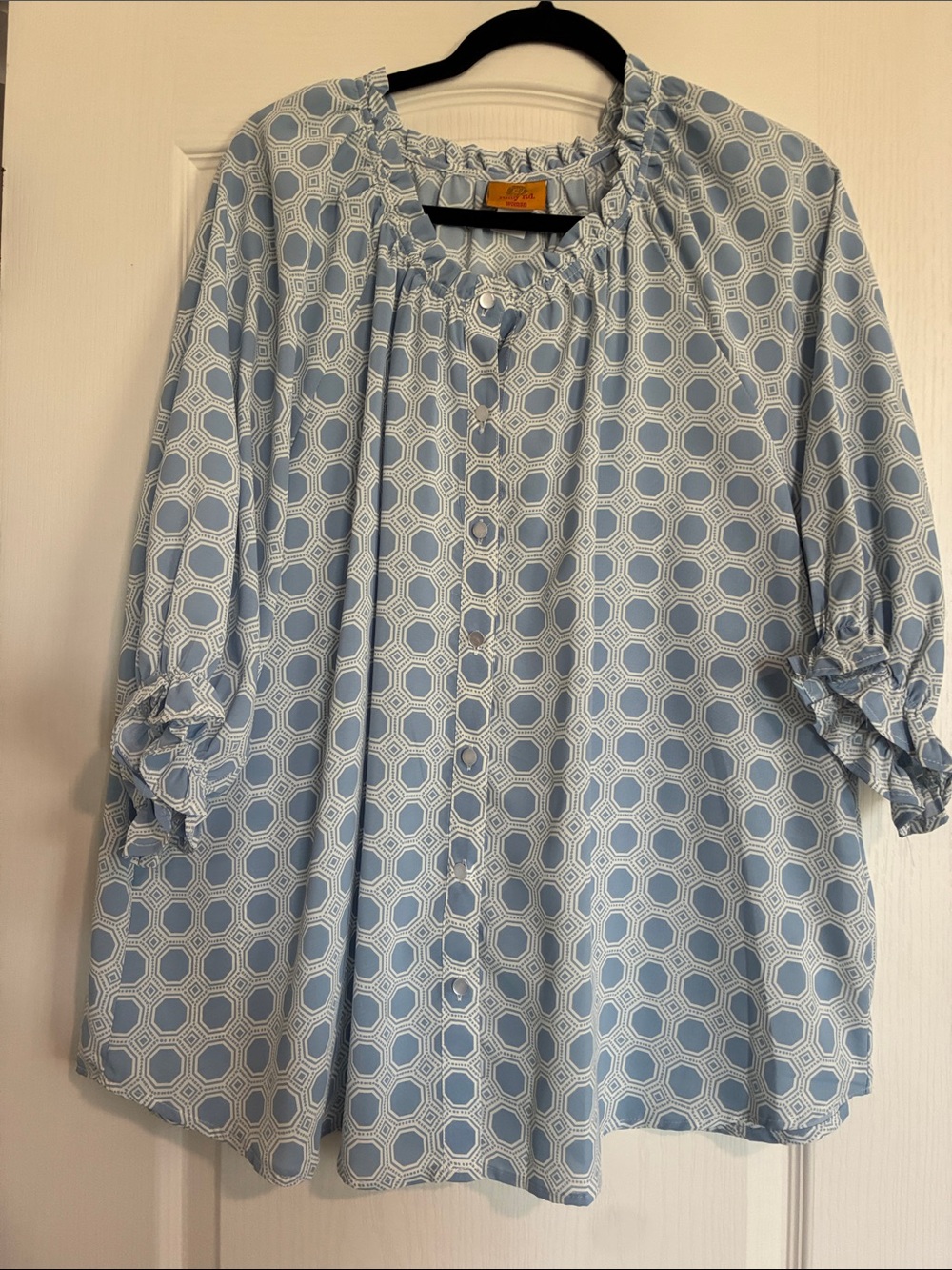 Ruby Rd. Light Blue Geometric Button-Front Blouse